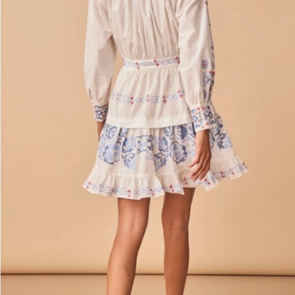 HUNTER BELL Ellie Dress White with Blue Embroidery - Picture 3 of 6